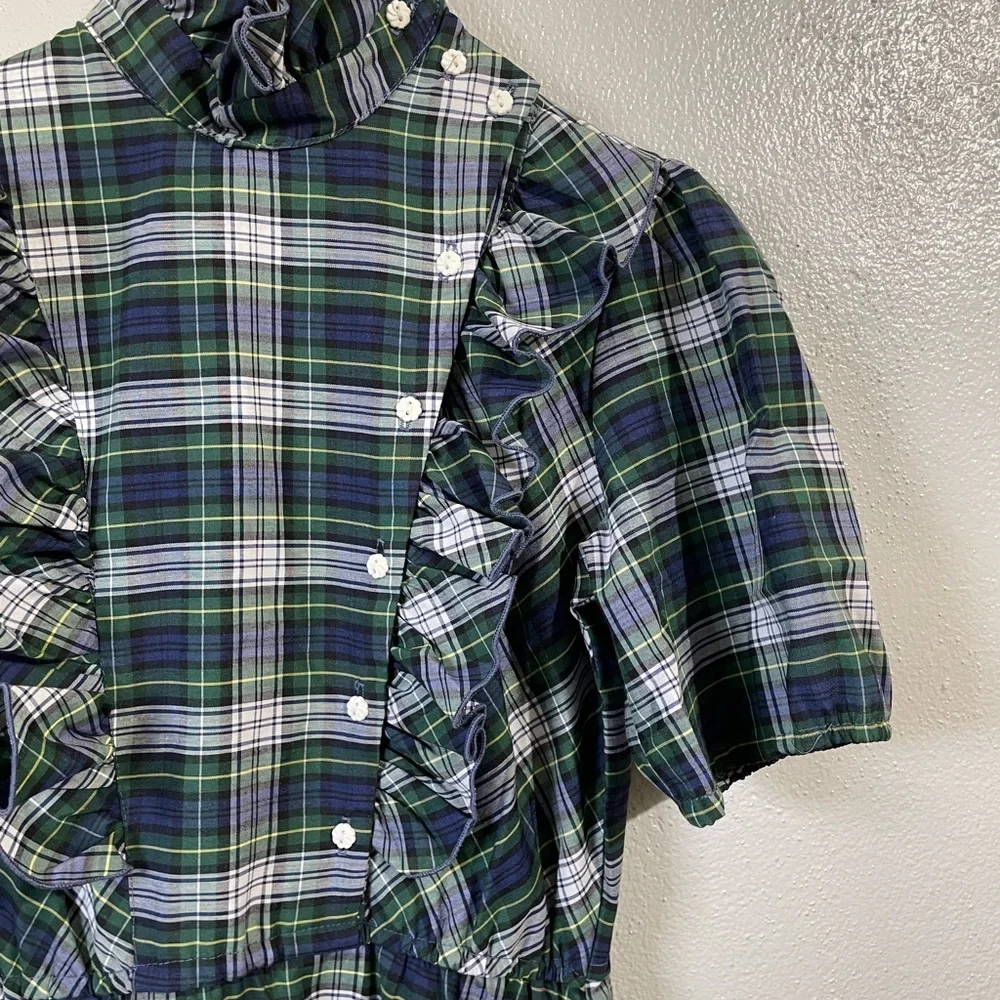 Vintage Union Made Plaid Prairie Dress Lace Trim Cottagecore Girls Sz 5 Cotton